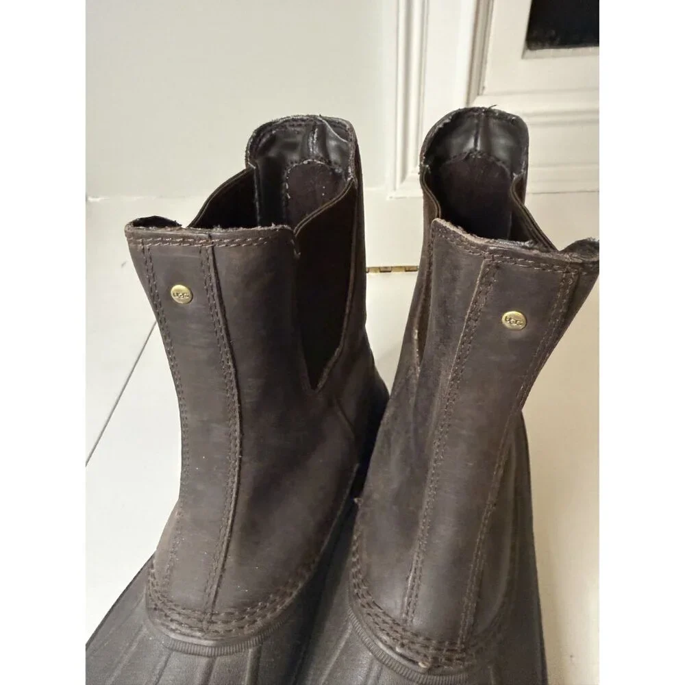 NEW Ugg Romosa Chelsea Leather Waterproof Rain Boots Men's Sz 8 Brown [jb]